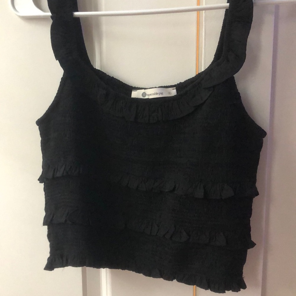 Black scrunched crop top